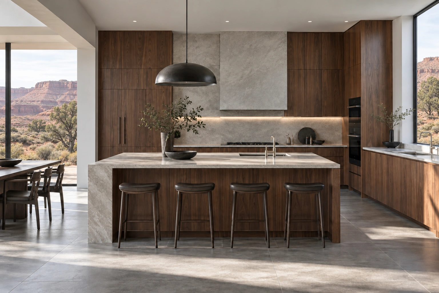 Concept study of natural walnut cabinetry within a contemporary architectural kitchen
